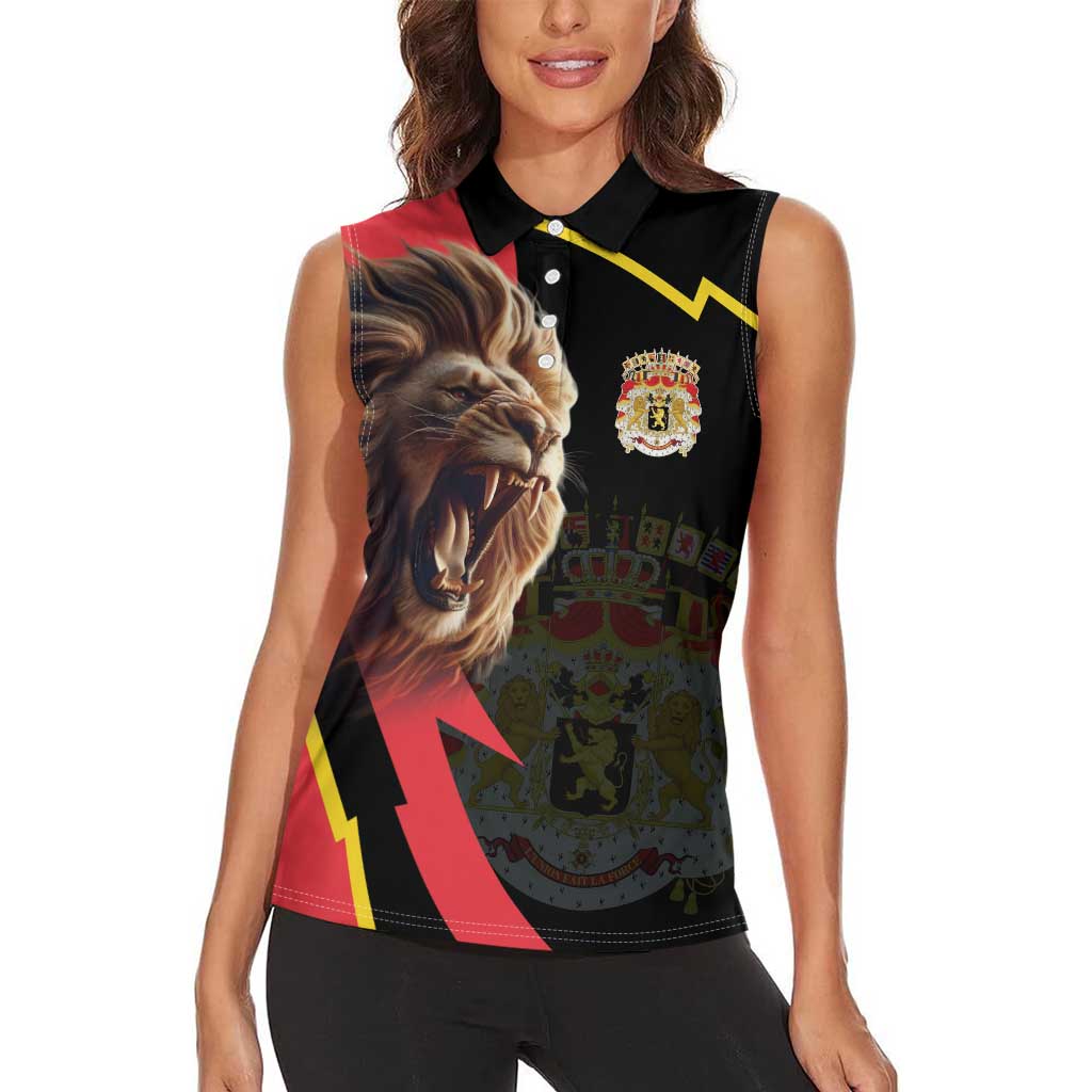 Belgium Coat of Arms Women Sleeveless Polo Shirt Angry Lion