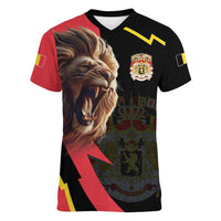 Belgium Coat of Arms Women V-Neck T-Shirt Angry Lion