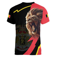 Belgium Coat of Arms Women V-Neck T-Shirt Angry Lion