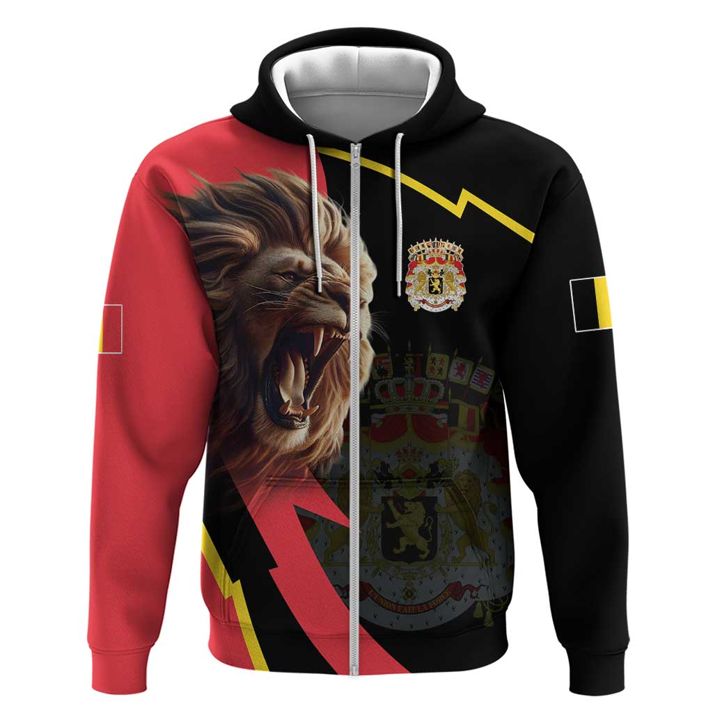 Belgium Coat of Arms Zip Hoodie Angry Lion