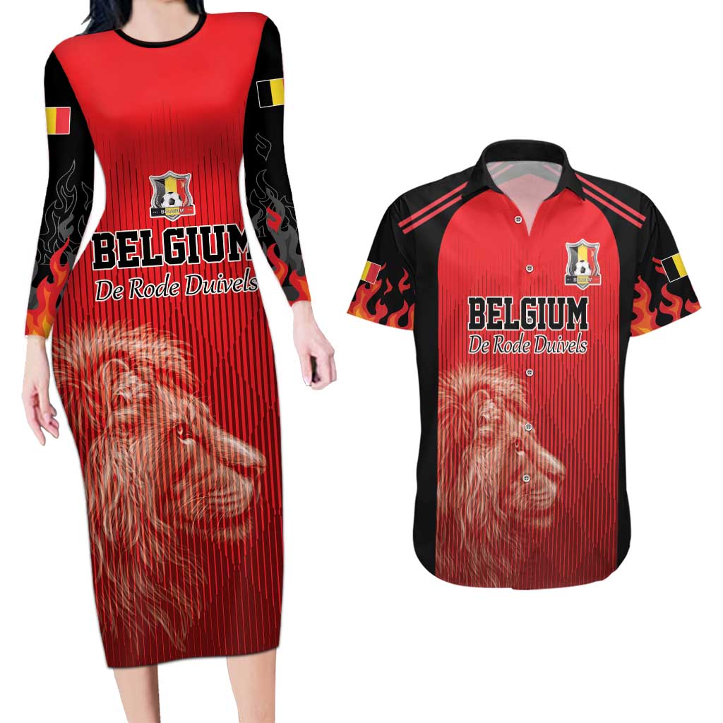 Custom Belgium Football We are Champions Couples Matching Long Sleeve Bodycon Dress and Hawaiian Shirt Red Style Come on De Rode Duivels