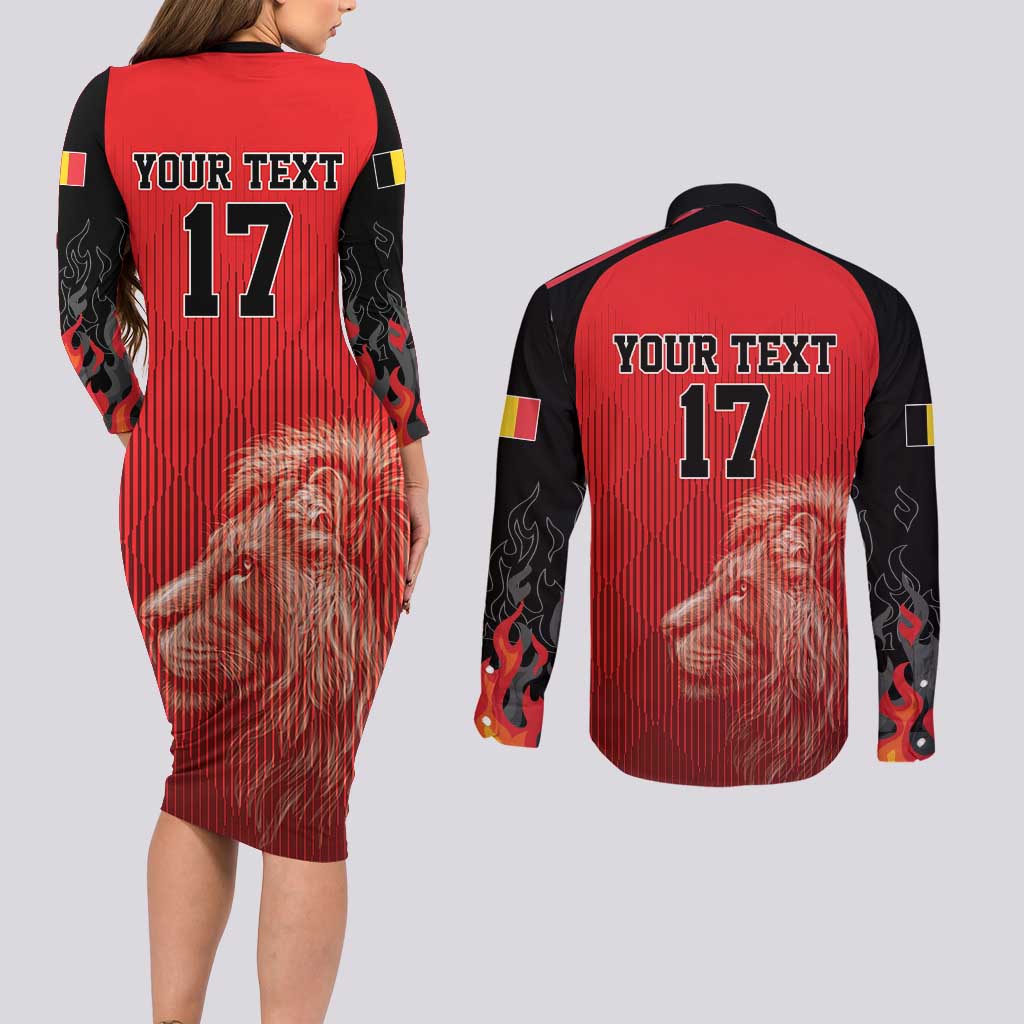 Custom Belgium Football We are Champions Couples Matching Long Sleeve Bodycon Dress and Long Sleeve Button Shirt Red Style Come on De Rode Duivels