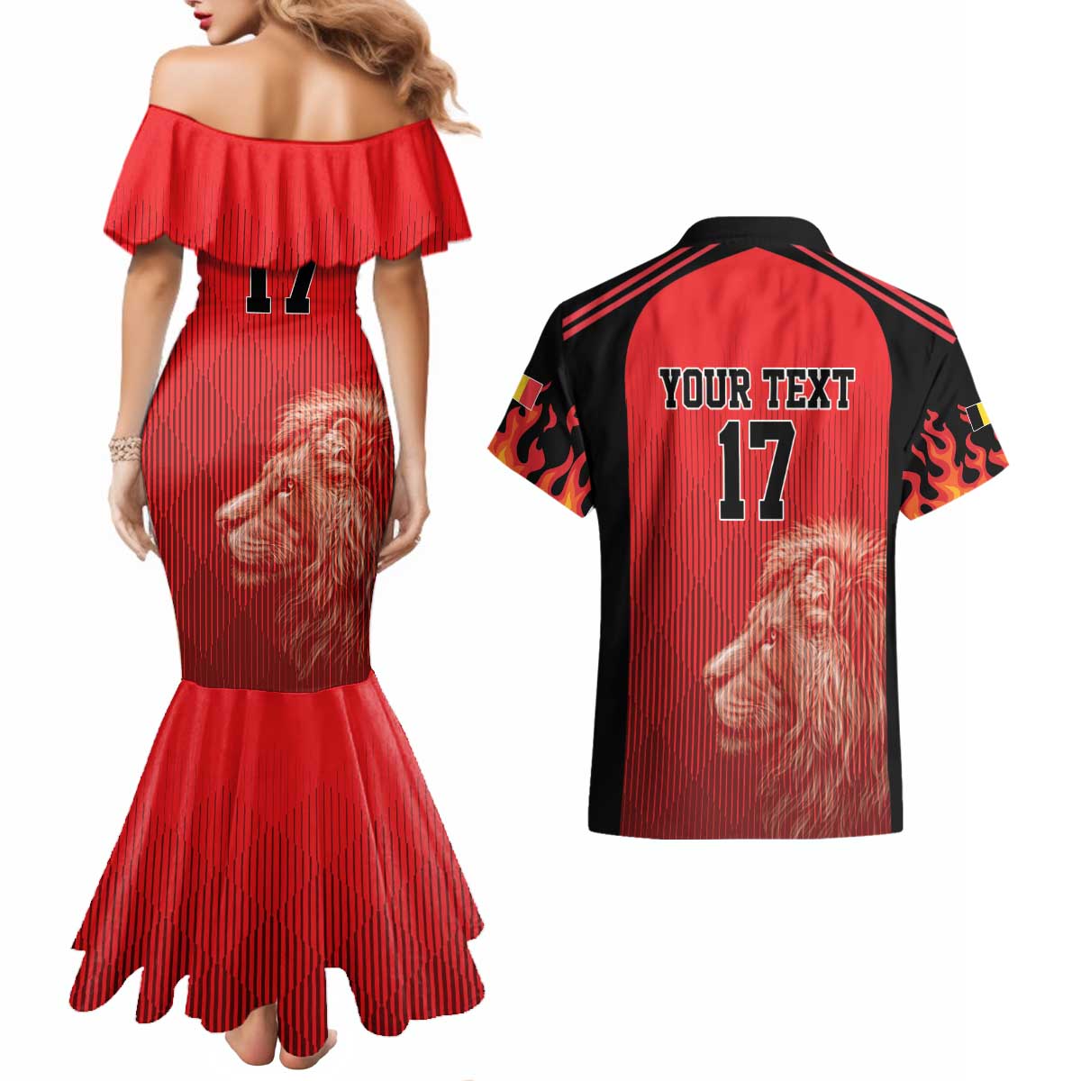 Custom Belgium Football We are Champions Couples Matching Mermaid Dress and Hawaiian Shirt Red Style Come on De Rode Duivels