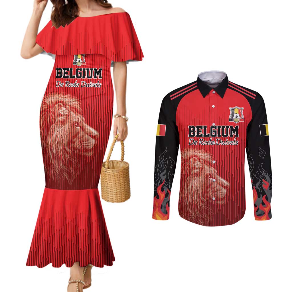 Custom Belgium Football We are Champions Couples Matching Mermaid Dress and Long Sleeve Button Shirt Red Style Come on De Rode Duivels