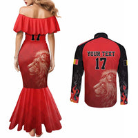 Custom Belgium Football We are Champions Couples Matching Mermaid Dress and Long Sleeve Button Shirt Red Style Come on De Rode Duivels