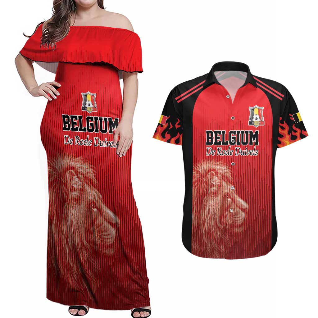 Custom Belgium Football We are Champions Couples Matching Off Shoulder Maxi Dress and Hawaiian Shirt Red Style Come on De Rode Duivels