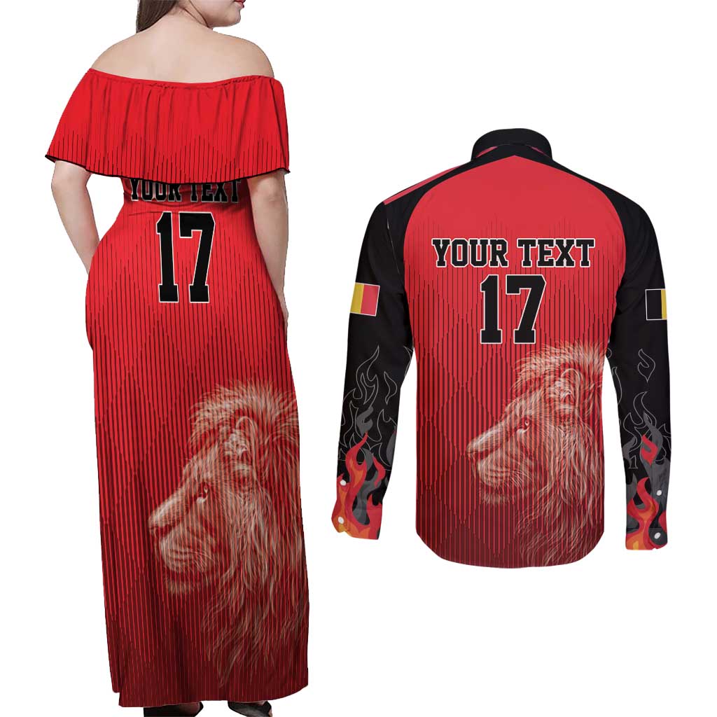 Custom Belgium Football We are Champions Couples Matching Off Shoulder Maxi Dress and Long Sleeve Button Shirt Red Style Come on De Rode Duivels
