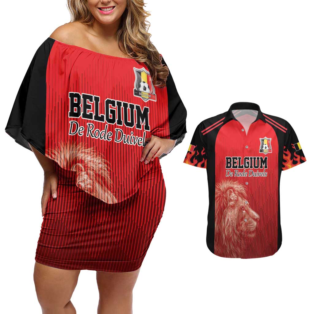 Custom Belgium Football We are Champions Couples Matching Off Shoulder Short Dress and Hawaiian Shirt Red Style Come on De Rode Duivels