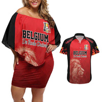 Custom Belgium Football We are Champions Couples Matching Off Shoulder Short Dress and Hawaiian Shirt Red Style Come on De Rode Duivels