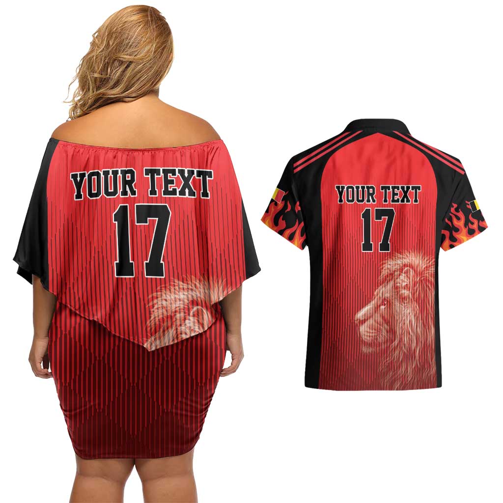 Custom Belgium Football We are Champions Couples Matching Off Shoulder Short Dress and Hawaiian Shirt Red Style Come on De Rode Duivels