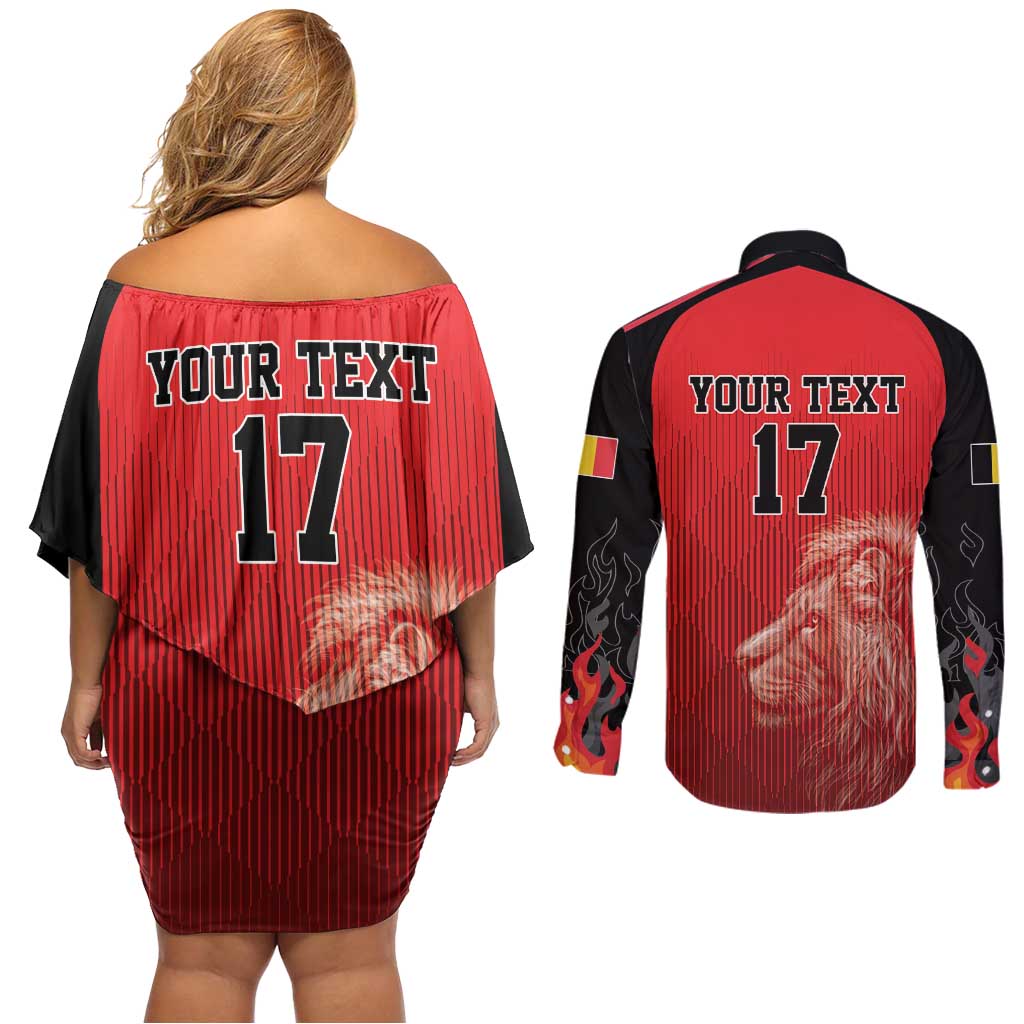 Custom Belgium Football We are Champions Couples Matching Off Shoulder Short Dress and Long Sleeve Button Shirt Red Style Come on De Rode Duivels