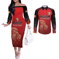 Custom Belgium Football We are Champions Couples Matching Off The Shoulder Long Sleeve Dress and Long Sleeve Button Shirt Red Style Come on De Rode Duivels
