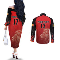 Custom Belgium Football We are Champions Couples Matching Off The Shoulder Long Sleeve Dress and Long Sleeve Button Shirt Red Style Come on De Rode Duivels