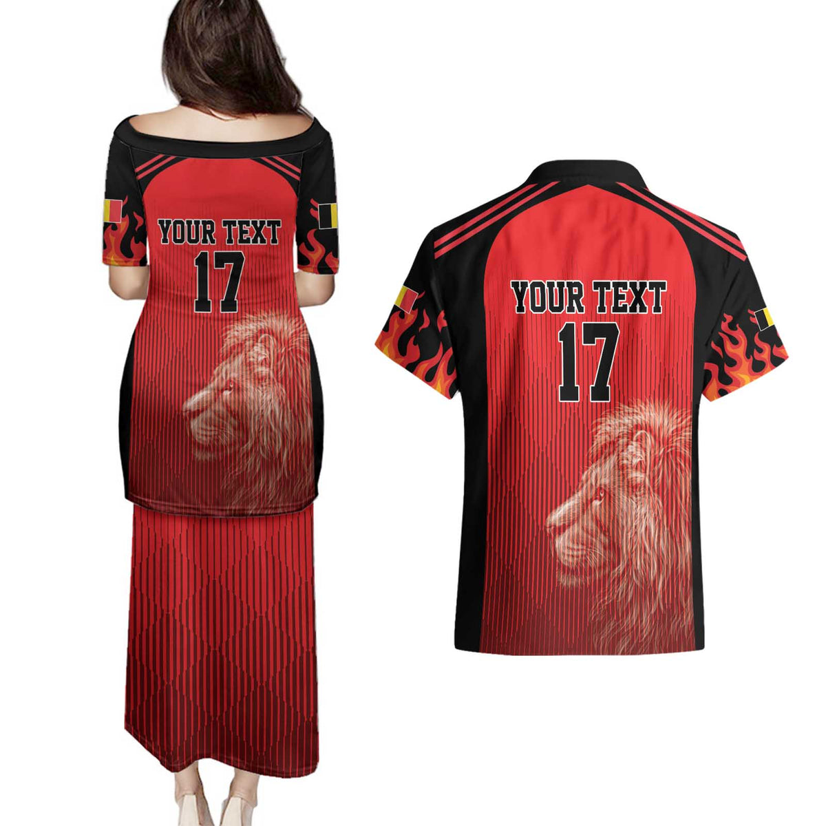 Custom Belgium Football We are Champions Couples Matching Puletasi and Hawaiian Shirt Red Style Come on De Rode Duivels
