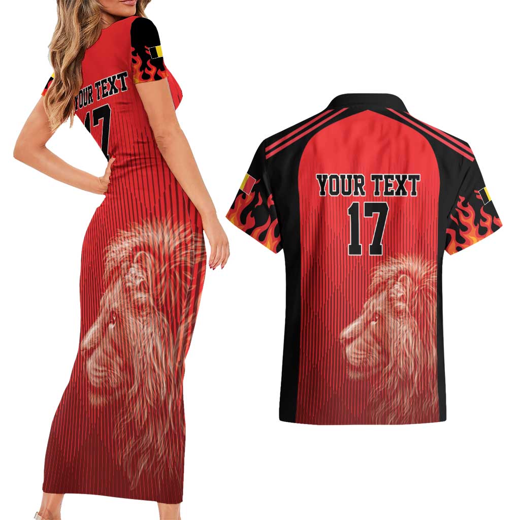 Custom Belgium Football We are Champions Couples Matching Short Sleeve Bodycon Dress and Hawaiian Shirt Red Style Come on De Rode Duivels