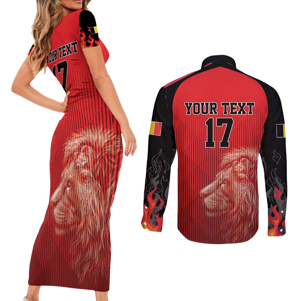 Custom Belgium Football We are Champions Couples Matching Short Sleeve Bodycon Dress and Long Sleeve Button Shirt Red Style Come on De Rode Duivels