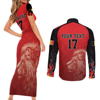 Custom Belgium Football We are Champions Couples Matching Short Sleeve Bodycon Dress and Long Sleeve Button Shirt Red Style Come on De Rode Duivels