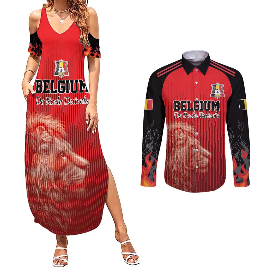 Custom Belgium Football We are Champions Couples Matching Summer Maxi Dress and Long Sleeve Button Shirt Red Style Come on De Rode Duivels