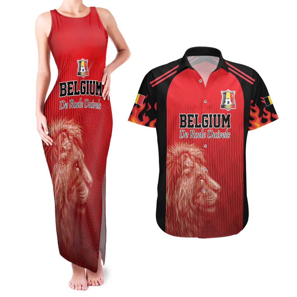 Custom Belgium Football We are Champions Couples Matching Tank Maxi Dress and Hawaiian Shirt Red Style Come on De Rode Duivels