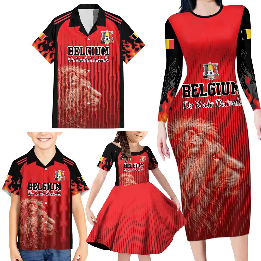 Custom Belgium Football We are Champions Family Matching Long Sleeve Bodycon Dress and Hawaiian Shirt Red Style Come on De Rode Duivels