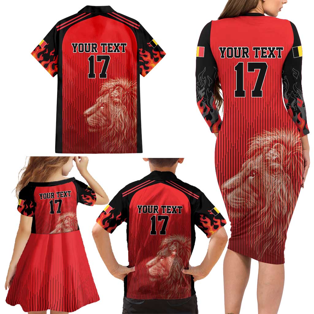 Custom Belgium Football We are Champions Family Matching Long Sleeve Bodycon Dress and Hawaiian Shirt Red Style Come on De Rode Duivels