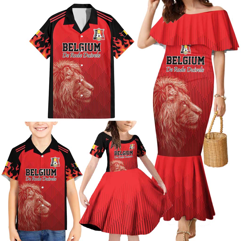 Custom Belgium Football We are Champions Family Matching Mermaid Dress and Hawaiian Shirt Red Style Come on De Rode Duivels