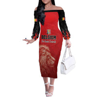 Custom Belgium Football We are Champions Family Matching Off The Shoulder Long Sleeve Dress and Hawaiian Shirt Red Style Come on De Rode Duivels
