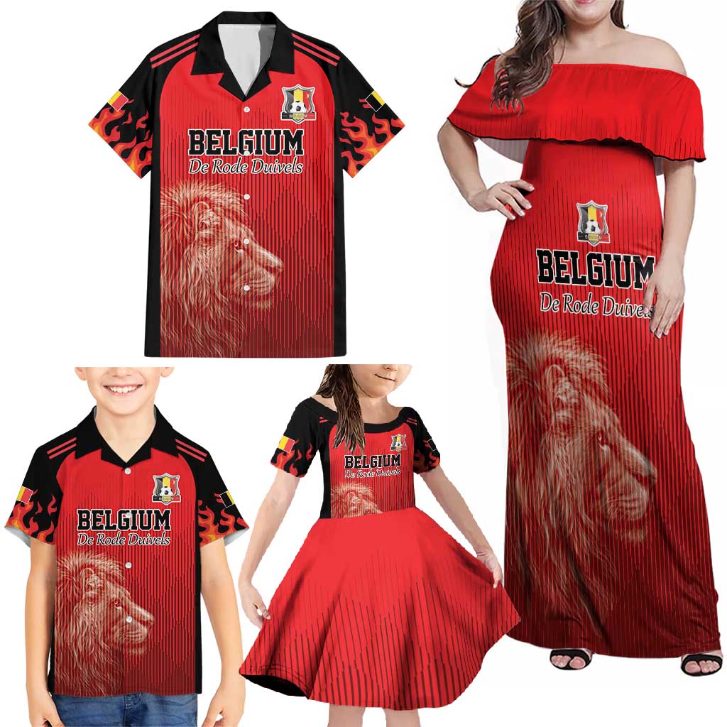 Custom Belgium Football We are Champions Family Matching Off Shoulder Maxi Dress and Hawaiian Shirt Red Style Come on De Rode Duivels