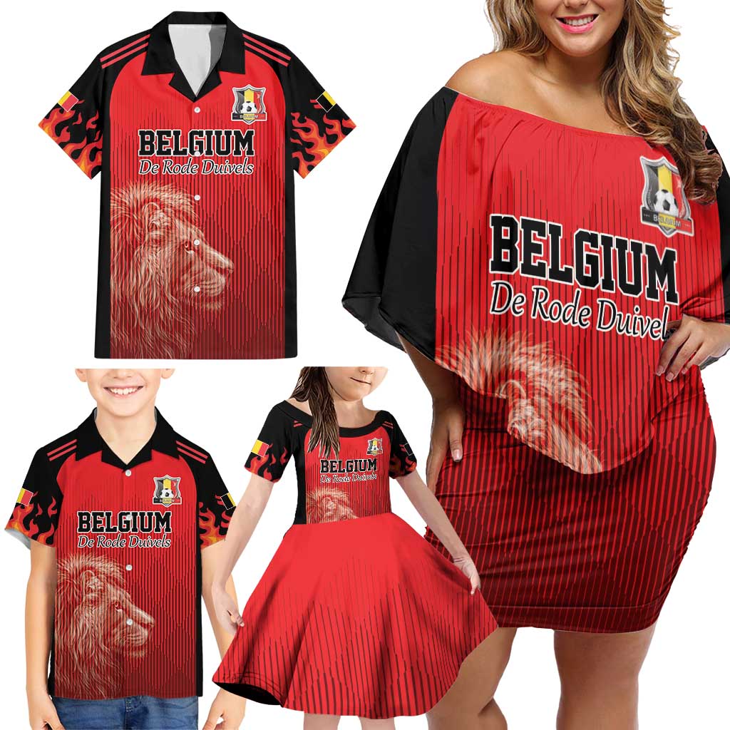 Custom Belgium Football We are Champions Family Matching Off Shoulder Short Dress and Hawaiian Shirt Red Style Come on De Rode Duivels