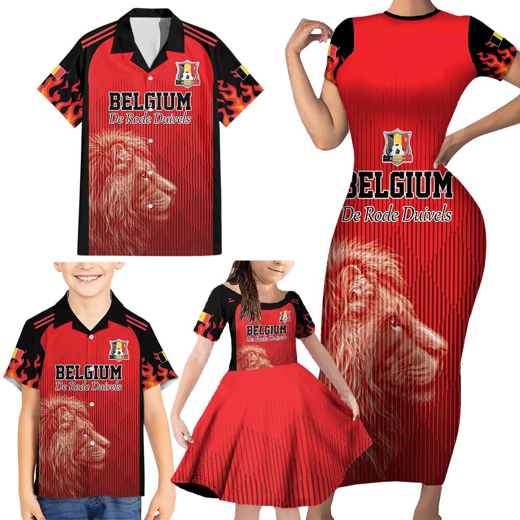 Custom Belgium Football We are Champions Family Matching Short Sleeve Bodycon Dress and Hawaiian Shirt Red Style Come on De Rode Duivels