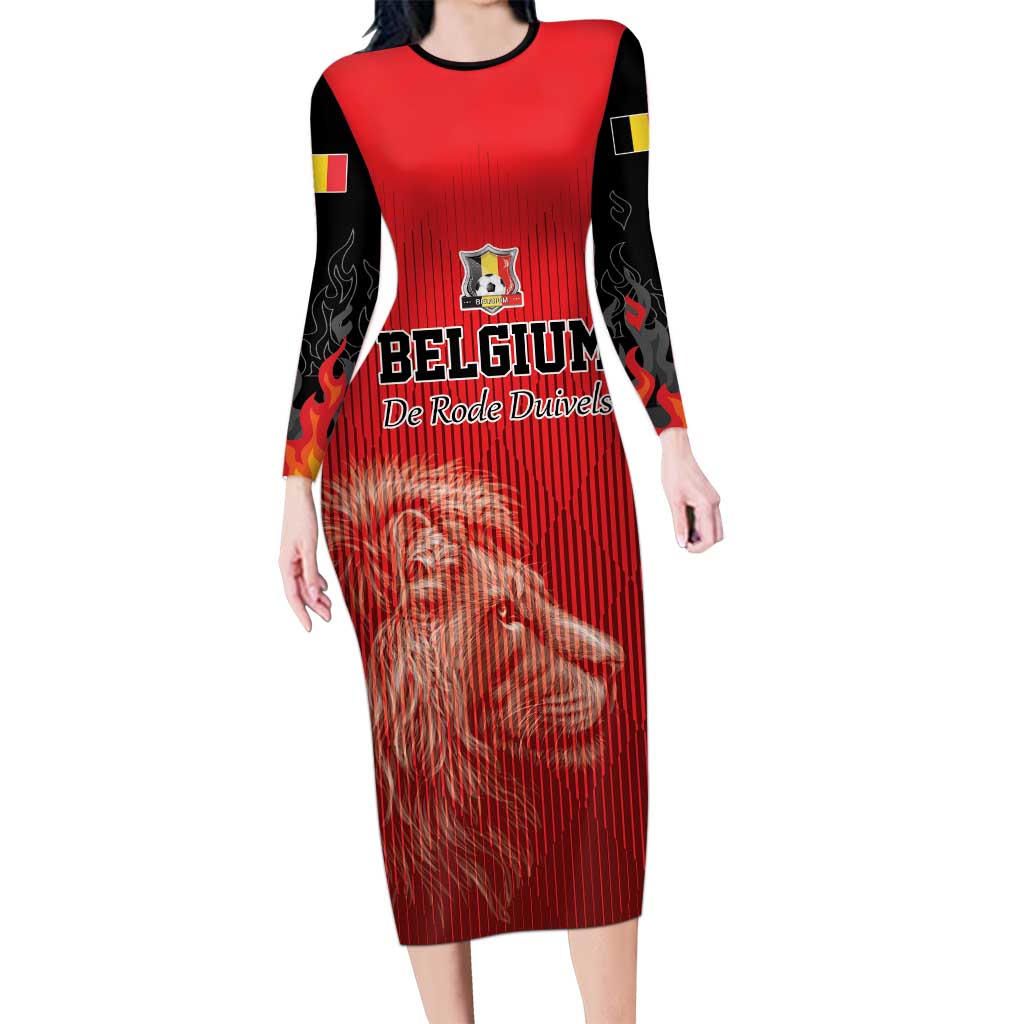 Custom Belgium Football We are Champions Long Sleeve Bodycon Dress Red Style Come on De Rode Duivels