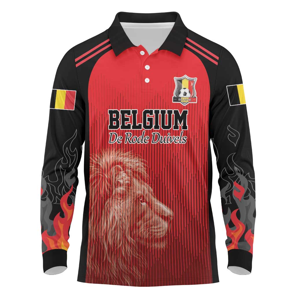 Custom Belgium Football We are Champions Long Sleeve Polo Shirt Red Style Come on De Rode Duivels