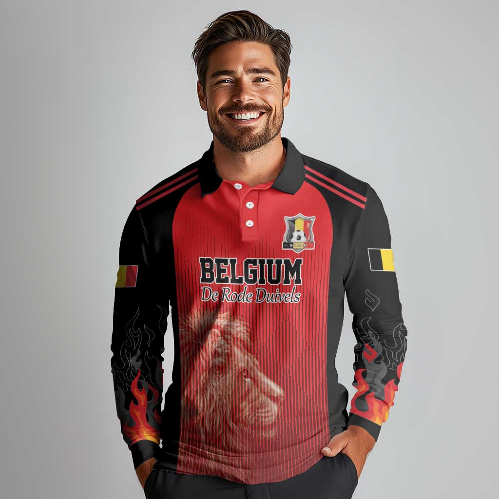Custom Belgium Football We are Champions Long Sleeve Polo Shirt Red Style Come on De Rode Duivels