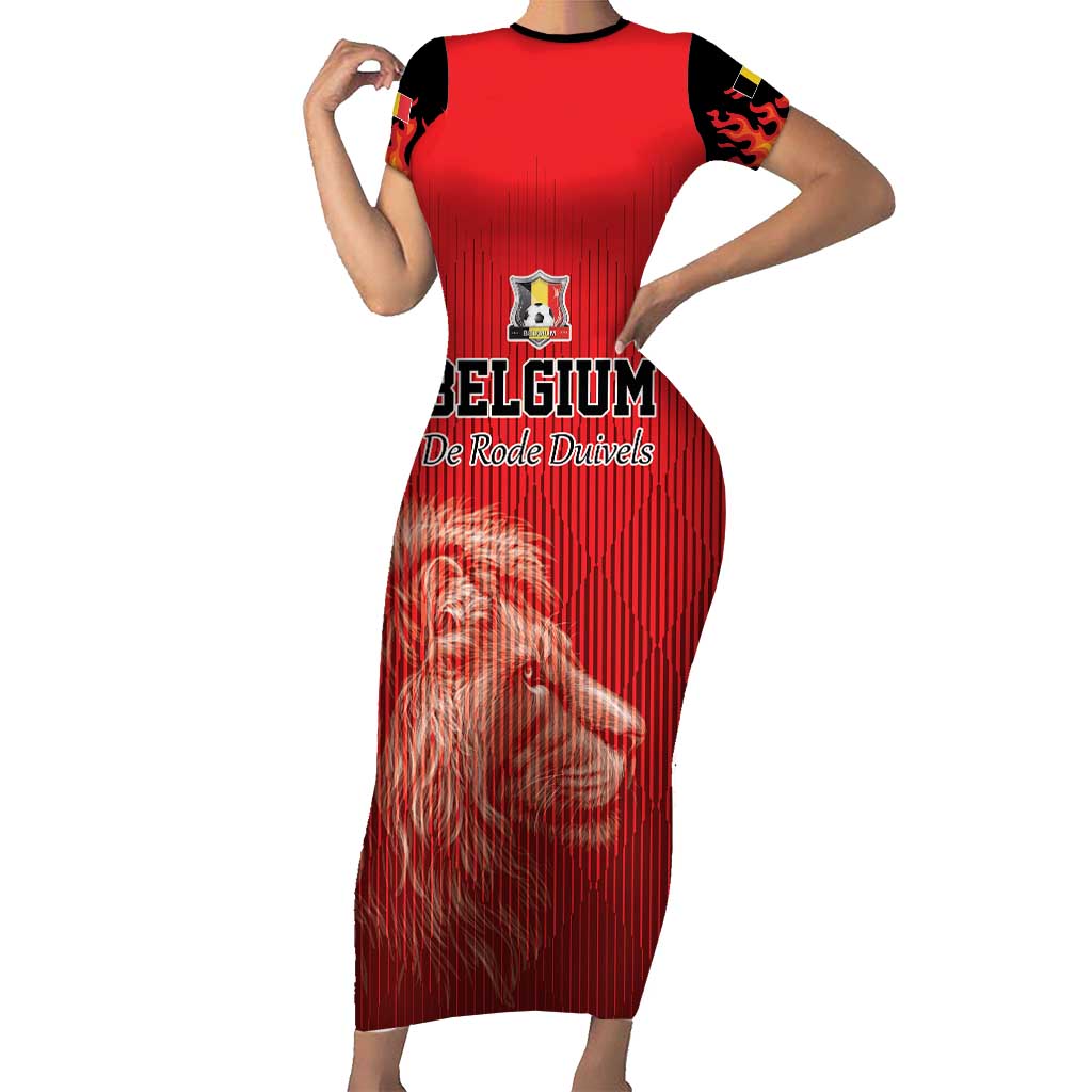 Custom Belgium Football We are Champions Short Sleeve Bodycon Dress Red Style Come on De Rode Duivels