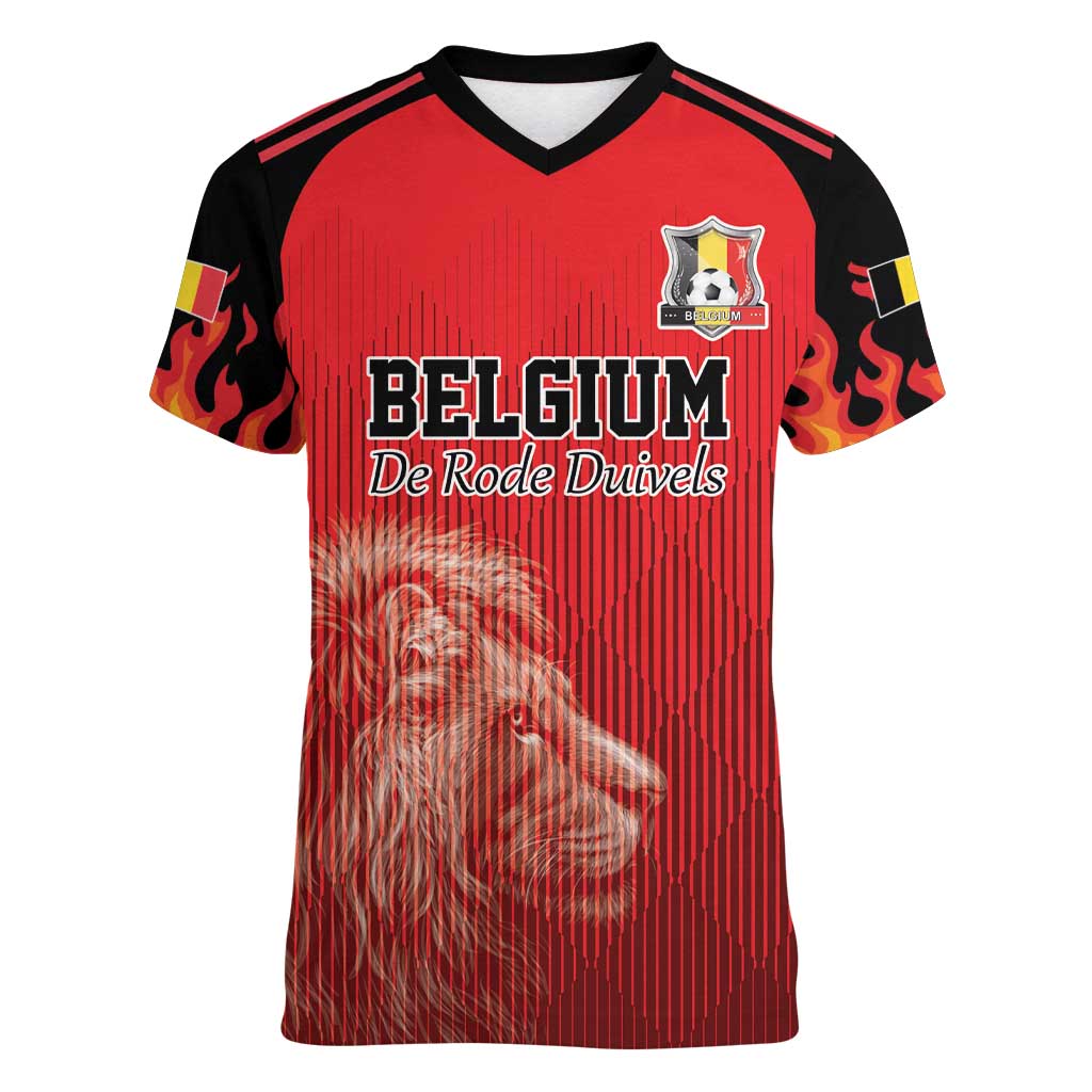 Custom Belgium Football We are Champions Women V-Neck T-Shirt Red Style Come on De Rode Duivels