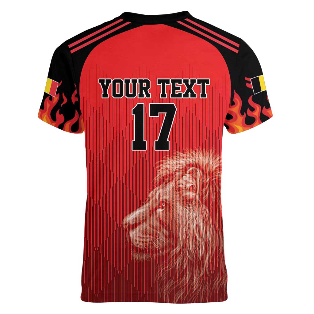 Custom Belgium Football We are Champions Women V-Neck T-Shirt Red Style Come on De Rode Duivels