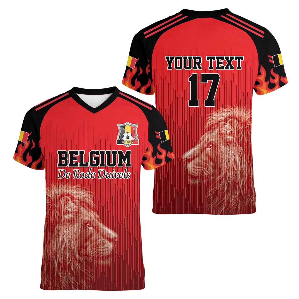 Custom Belgium Football We are Champions Women V-Neck T-Shirt Red Style Come on De Rode Duivels