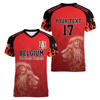 Custom Belgium Football We are Champions Women V-Neck T-Shirt Red Style Come on De Rode Duivels