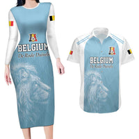 Custom Belgium Football We are Champions Couples Matching Long Sleeve Bodycon Dress and Hawaiian Shirt Blue Style Come on De Rode Duivels