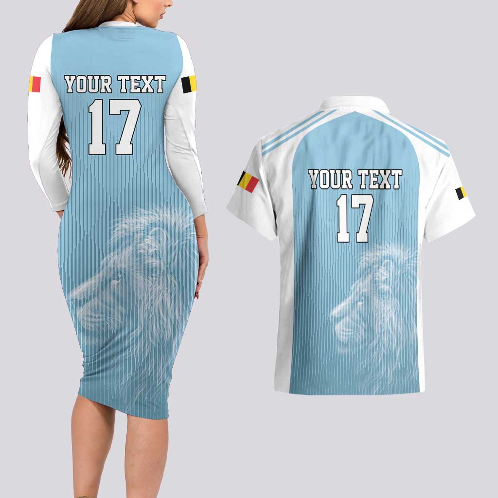 Custom Belgium Football We are Champions Couples Matching Long Sleeve Bodycon Dress and Hawaiian Shirt Blue Style Come on De Rode Duivels