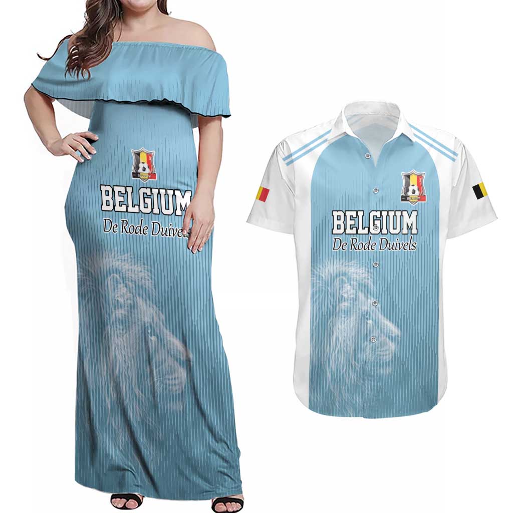 Custom Belgium Football We are Champions Couples Matching Off Shoulder Maxi Dress and Hawaiian Shirt Blue Style Come on De Rode Duivels