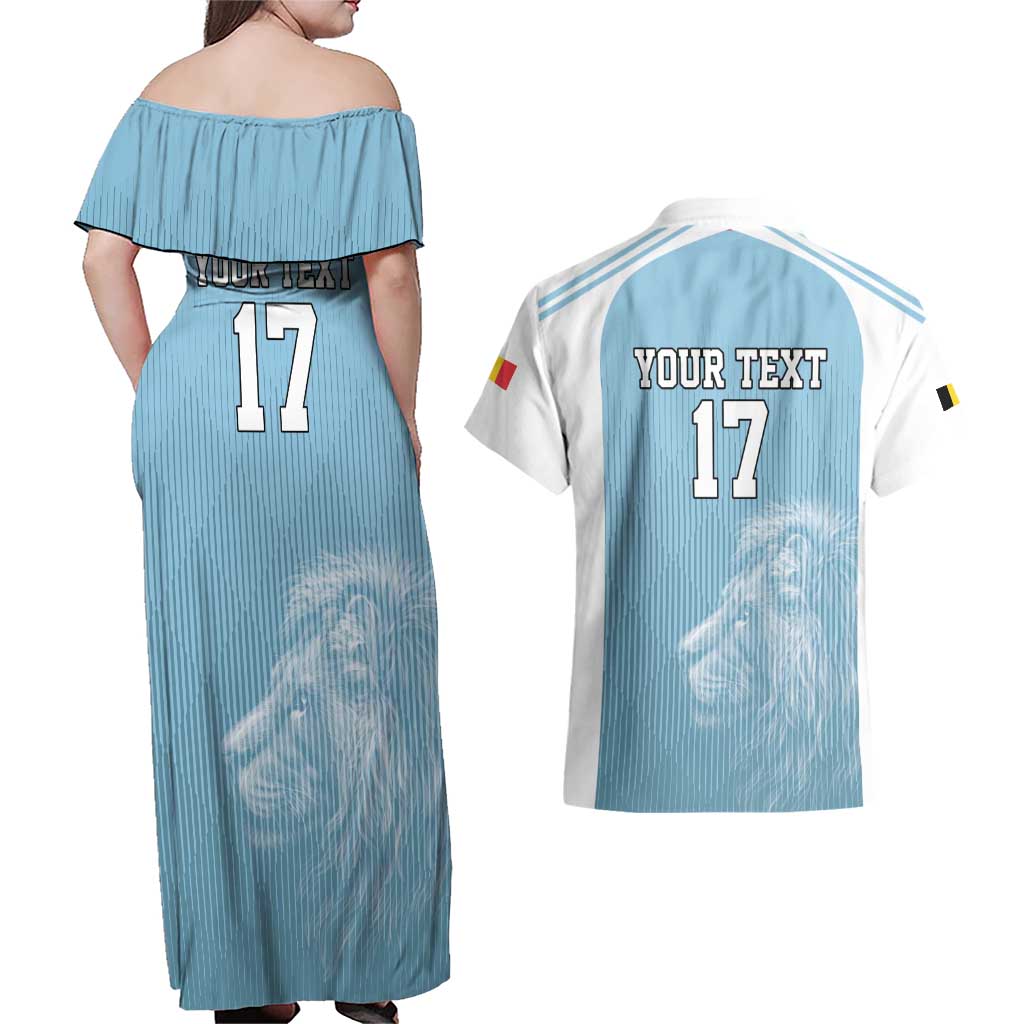 Custom Belgium Football We are Champions Couples Matching Off Shoulder Maxi Dress and Hawaiian Shirt Blue Style Come on De Rode Duivels