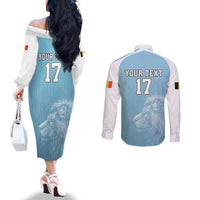 Custom Belgium Football We are Champions Couples Matching Off The Shoulder Long Sleeve Dress and Long Sleeve Button Shirt Blue Style Come on De Rode Duivels