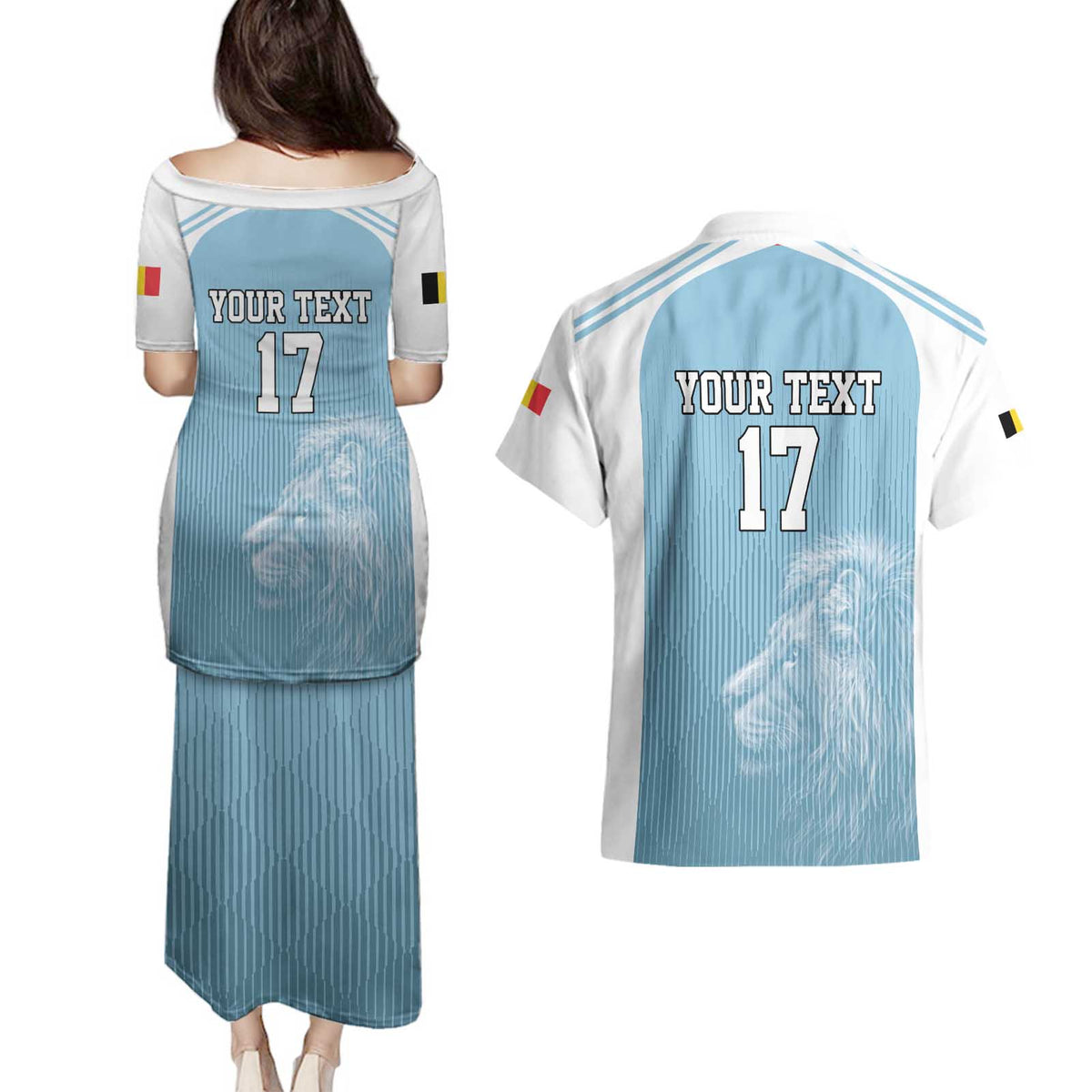 Custom Belgium Football We are Champions Couples Matching Puletasi and Hawaiian Shirt Blue Style Come on De Rode Duivels