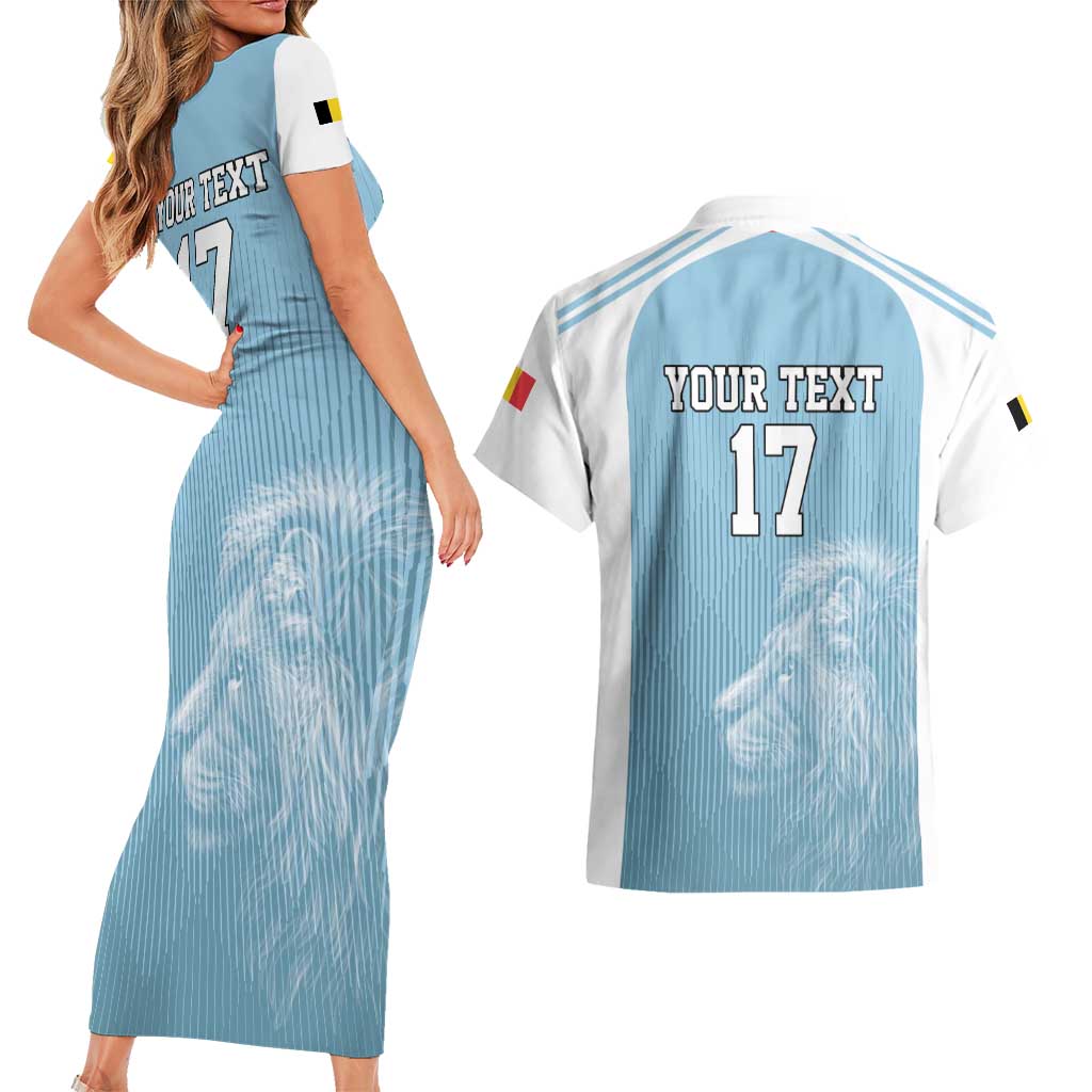 Custom Belgium Football We are Champions Couples Matching Short Sleeve Bodycon Dress and Hawaiian Shirt Blue Style Come on De Rode Duivels