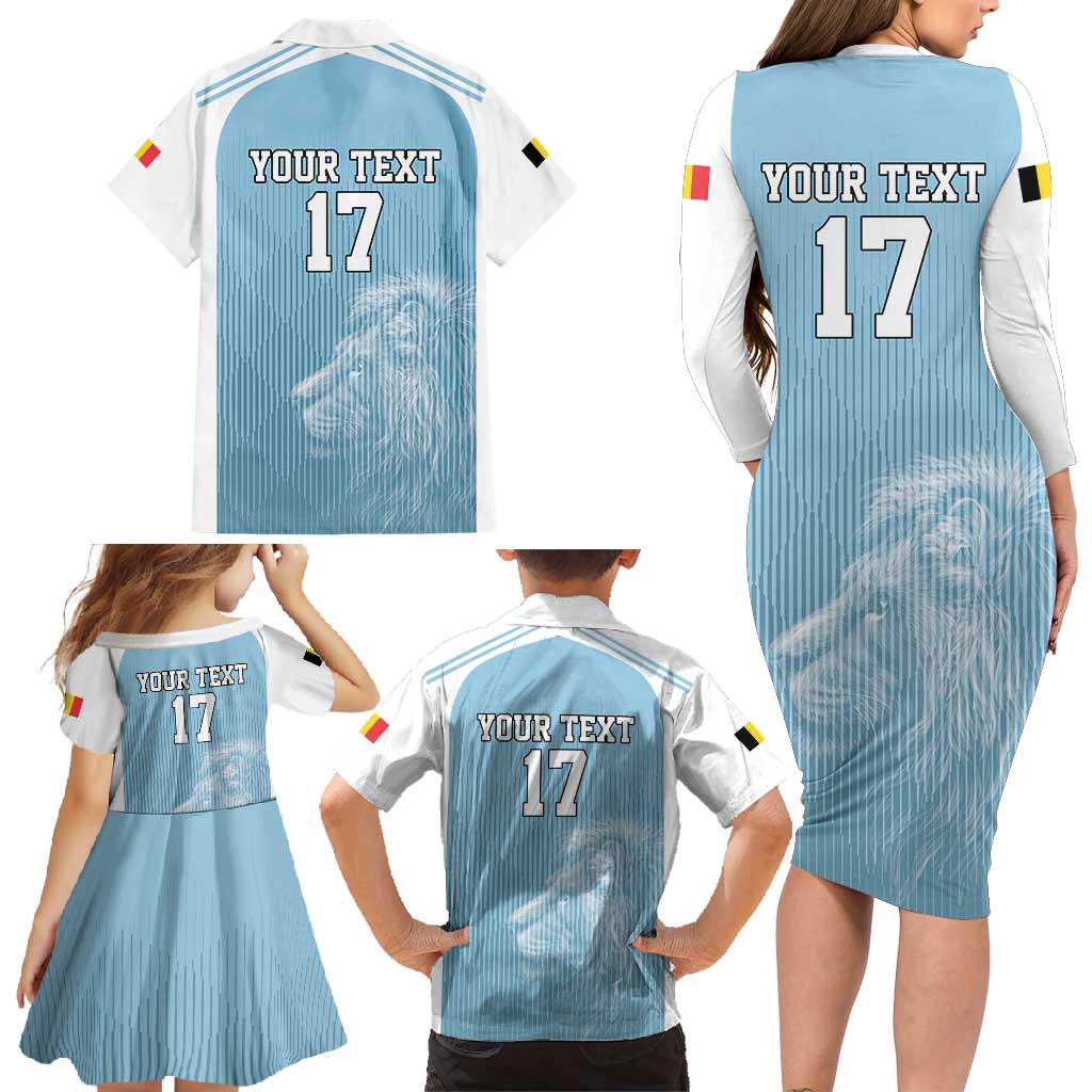 Custom Belgium Football We are Champions Family Matching Long Sleeve Bodycon Dress and Hawaiian Shirt Blue Style Come on De Rode Duivels