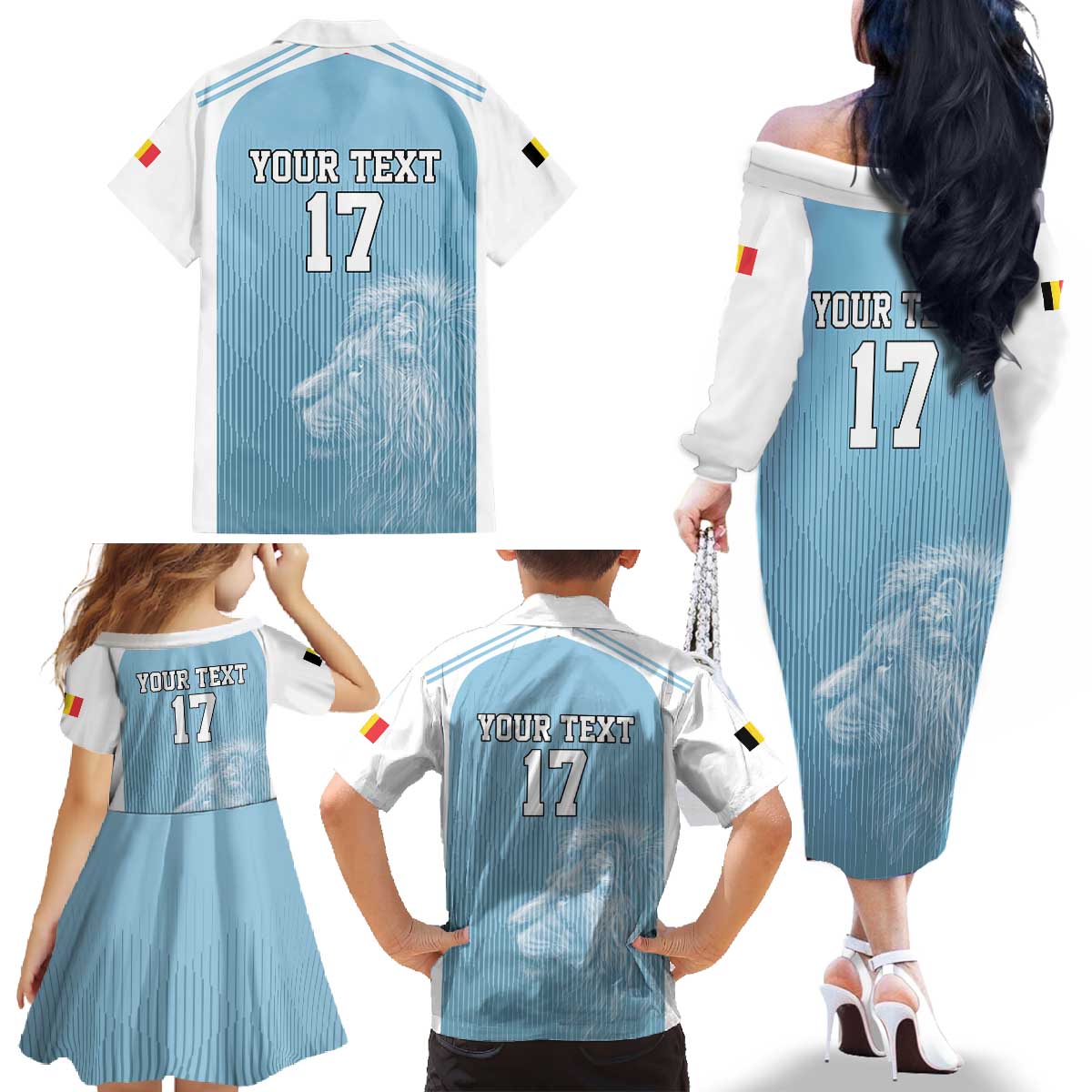 Custom Belgium Football We are Champions Family Matching Off The Shoulder Long Sleeve Dress and Hawaiian Shirt Blue Style Come on De Rode Duivels