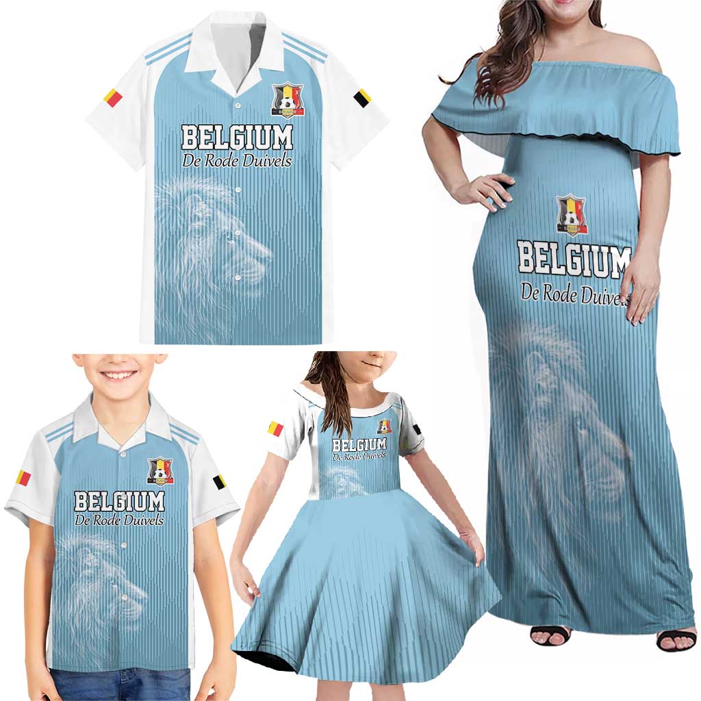 Custom Belgium Football We are Champions Family Matching Off Shoulder Maxi Dress and Hawaiian Shirt Blue Style Come on De Rode Duivels