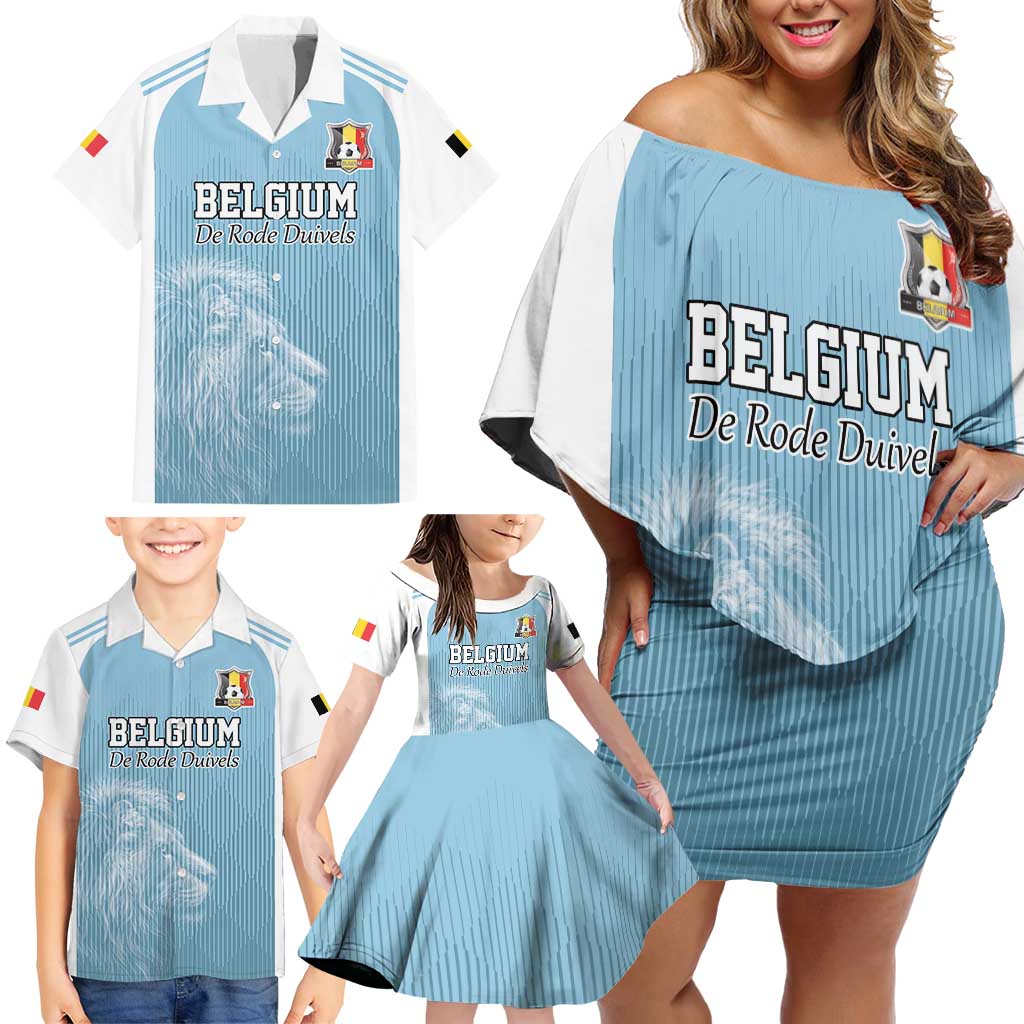 Custom Belgium Football We are Champions Family Matching Off Shoulder Short Dress and Hawaiian Shirt Blue Style Come on De Rode Duivels