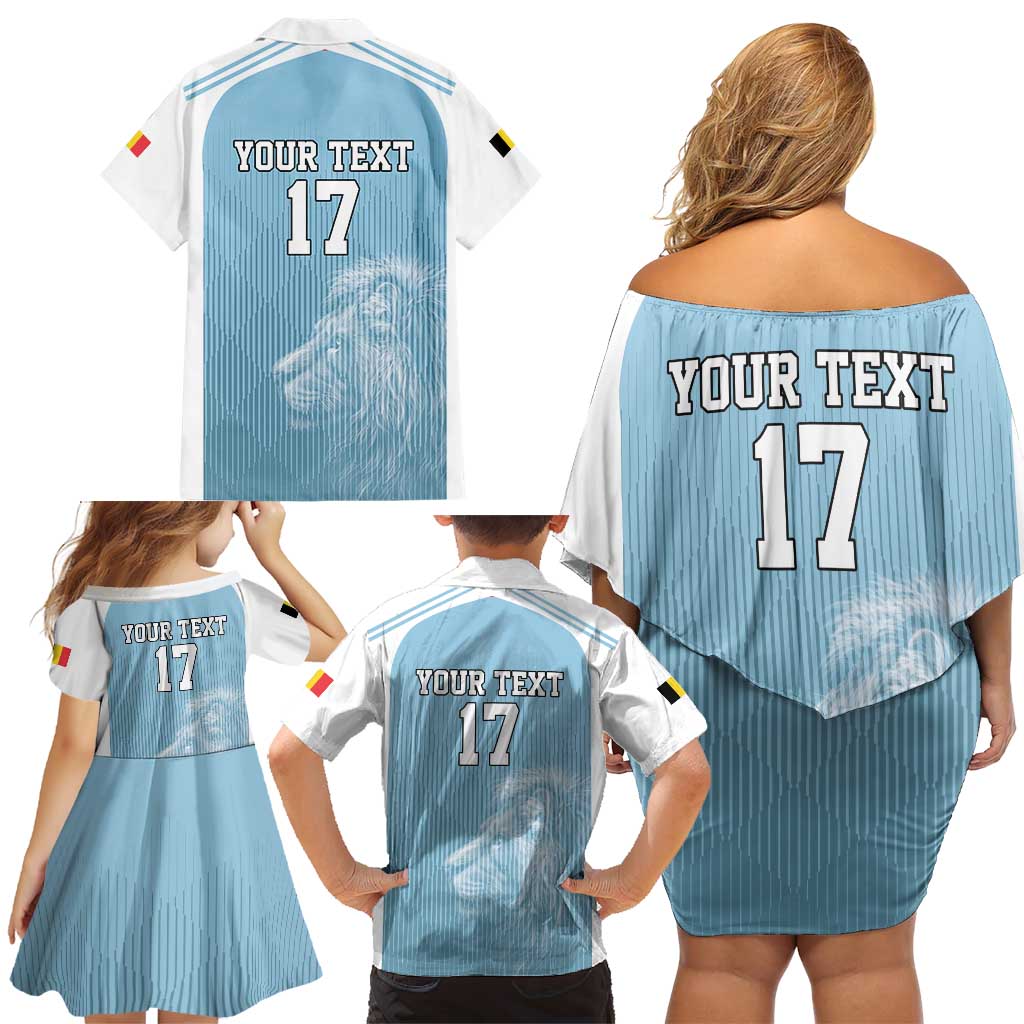 Custom Belgium Football We are Champions Family Matching Off Shoulder Short Dress and Hawaiian Shirt Blue Style Come on De Rode Duivels